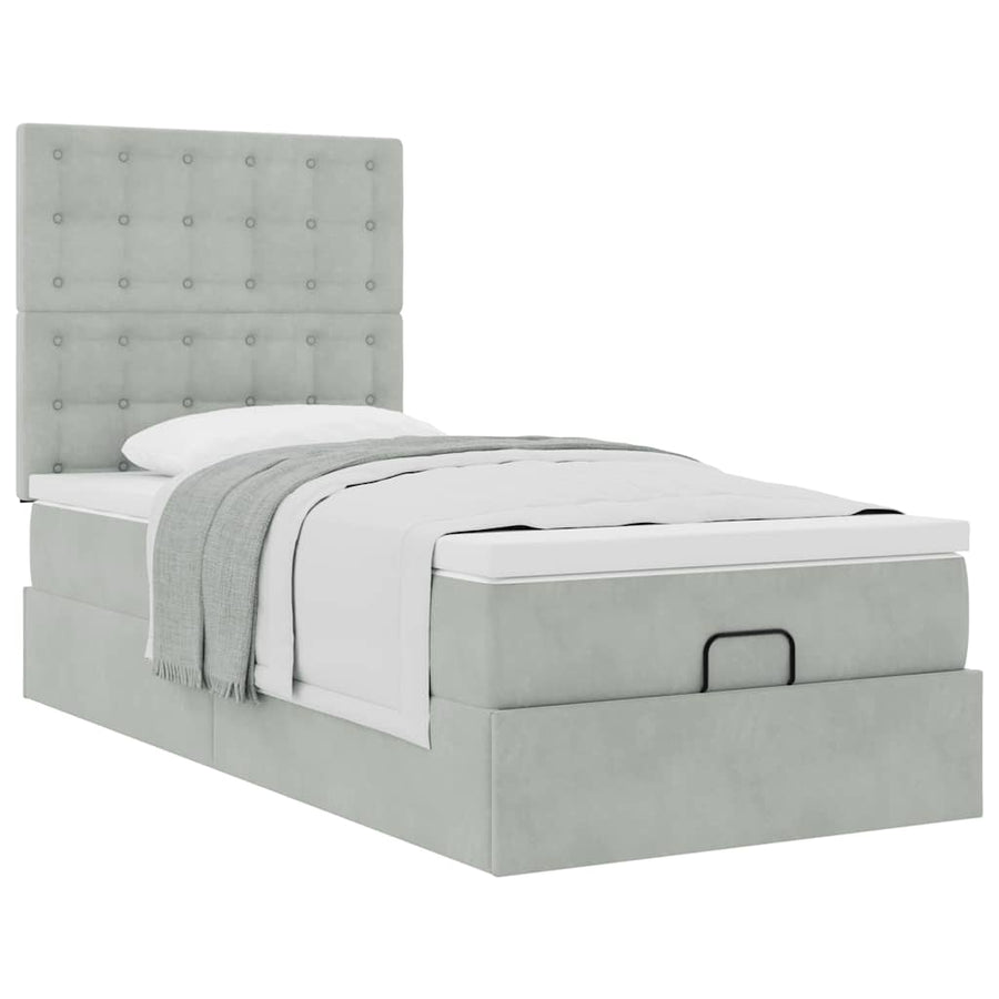 Ottoman bed met matrassen 90x190cm fluweel lichtgrijs