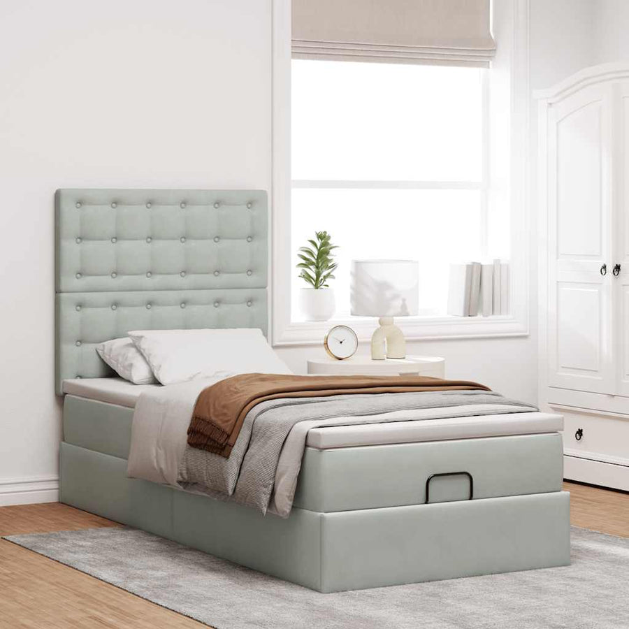 Ottoman bed met matrassen 90x190cm fluweel lichtgrijs