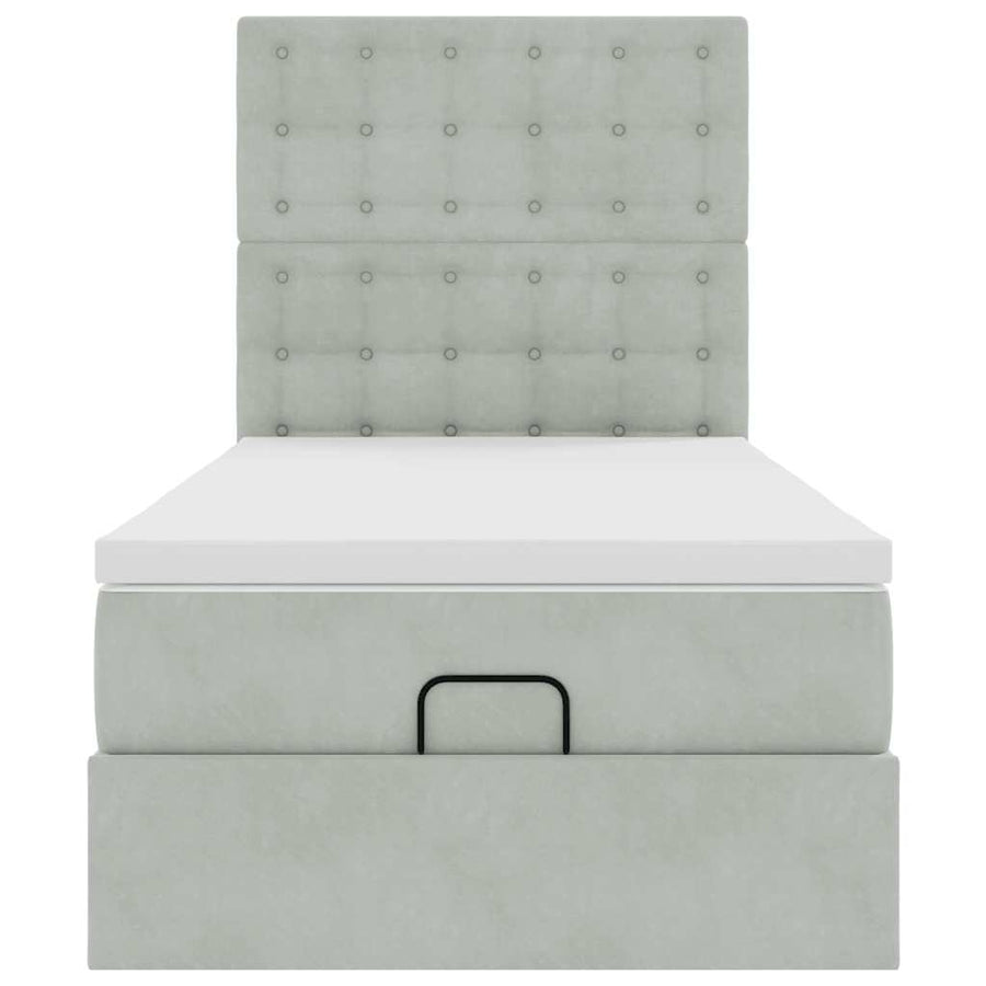 Ottoman bed met matrassen 90x190cm fluweel lichtgrijs