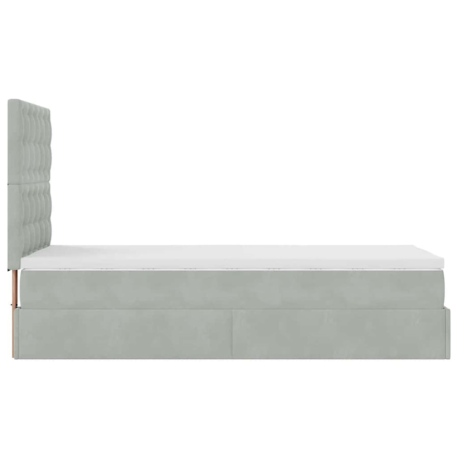 Ottoman bed met matrassen 90x190cm fluweel lichtgrijs
