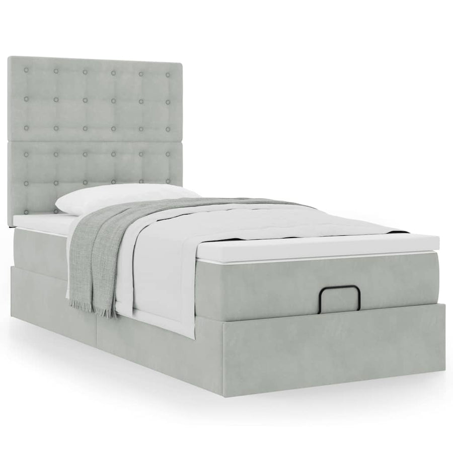 Ottoman bed met matrassen 90x190cm fluweel lichtgrijs