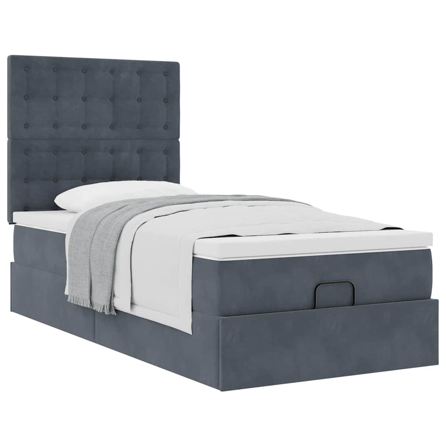 Ottoman bed met matrassen 90x190cm fluweel donkergrijs