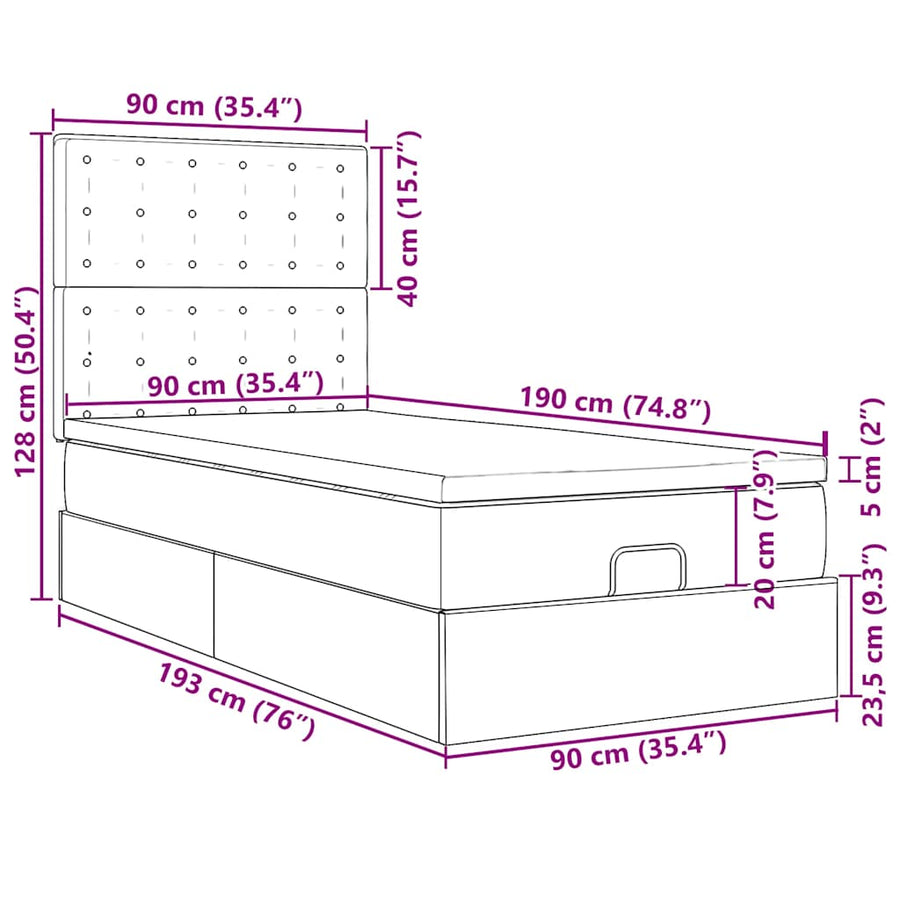 Ottoman bed met matrassen 90x190cm fluweel donkergrijs