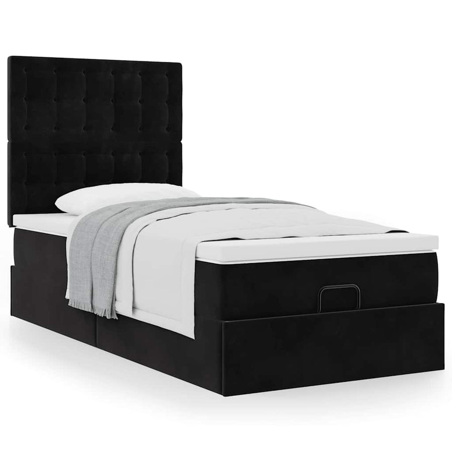 Ottoman bed met matrassen 90x190cm fluweel zwart