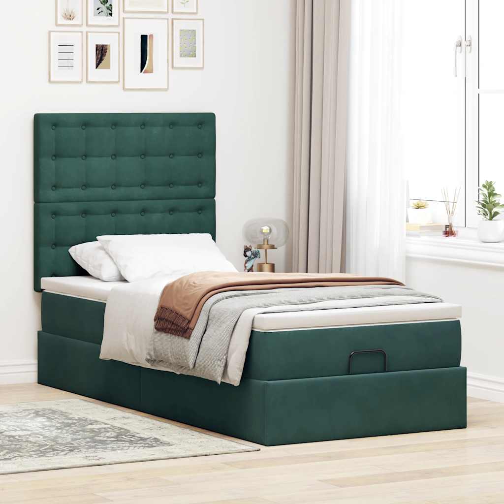 Ottoman bed met matrassen 90x190cm fluweel donkergroen