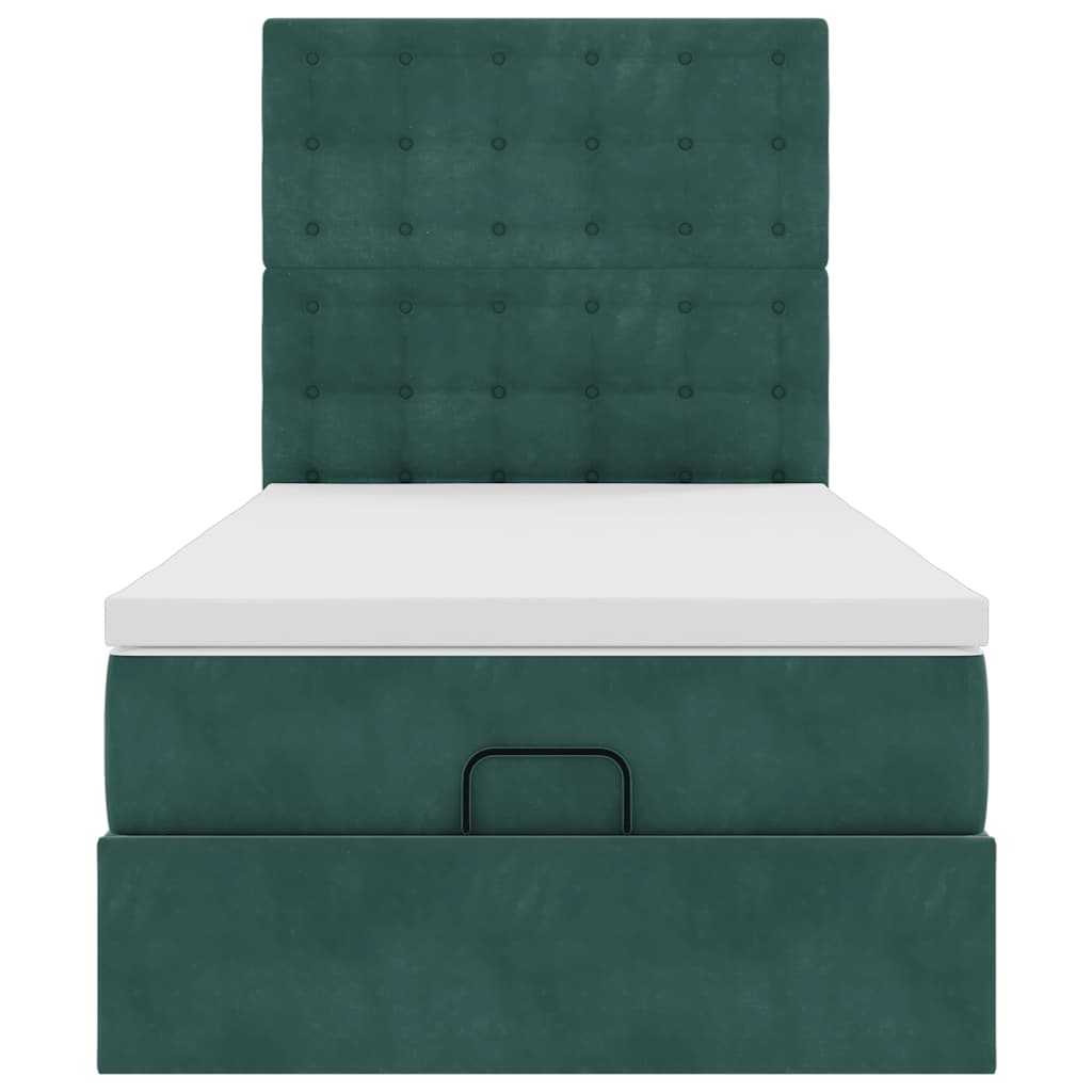 Ottoman bed met matrassen 90x190cm fluweel donkergroen