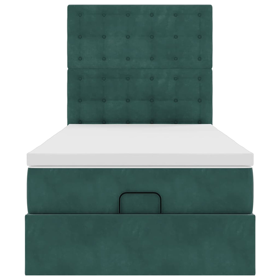 Ottoman bed met matrassen 90x190cm fluweel donkergroen