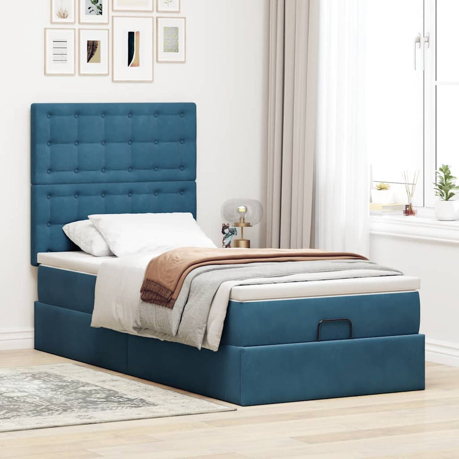 Ottoman bed met matrassen 90x190cm fluweel donkerblauw
