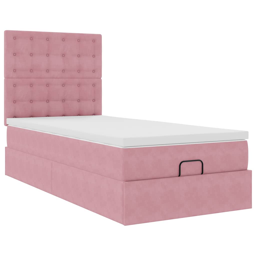 Ottoman bed met matrassen 90x190cm fluweel roze