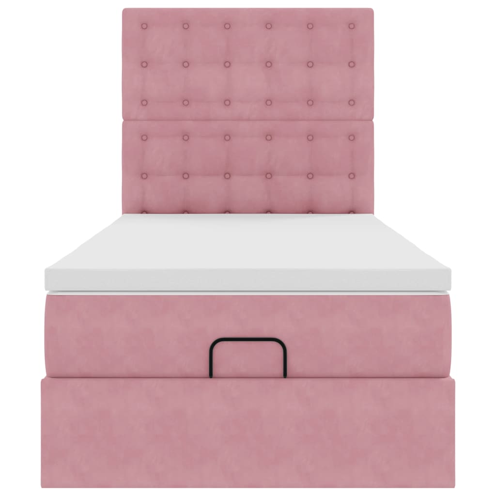 Ottoman bed met matrassen 90x190cm fluweel roze