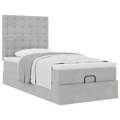 Ottoman bed met matrassen 90x200cm fluweel lichtgrijs
