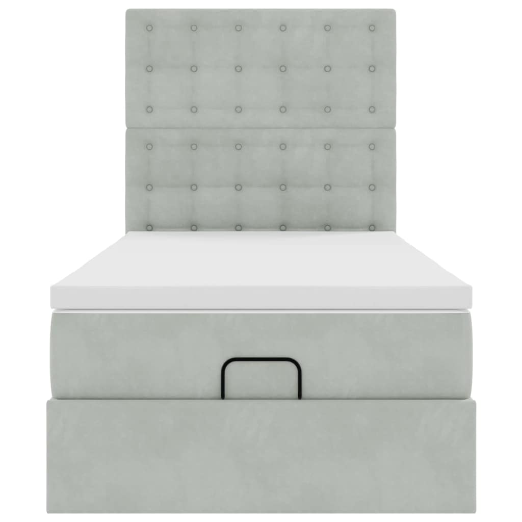 Ottoman bed met matrassen 90x200cm fluweel lichtgrijs