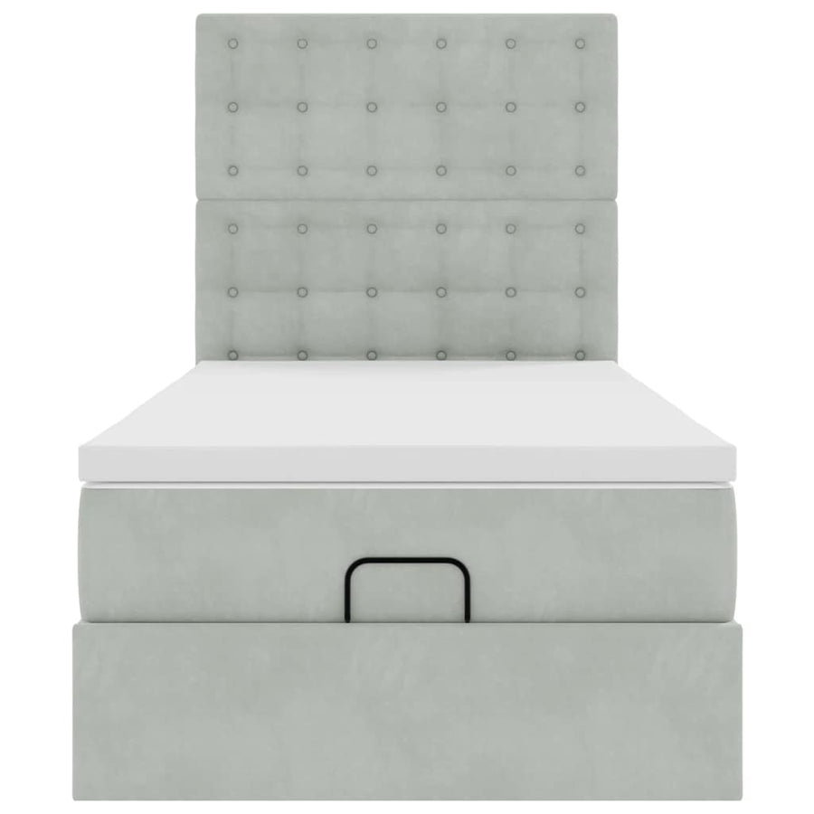 Ottoman bed met matrassen 90x200cm fluweel lichtgrijs
