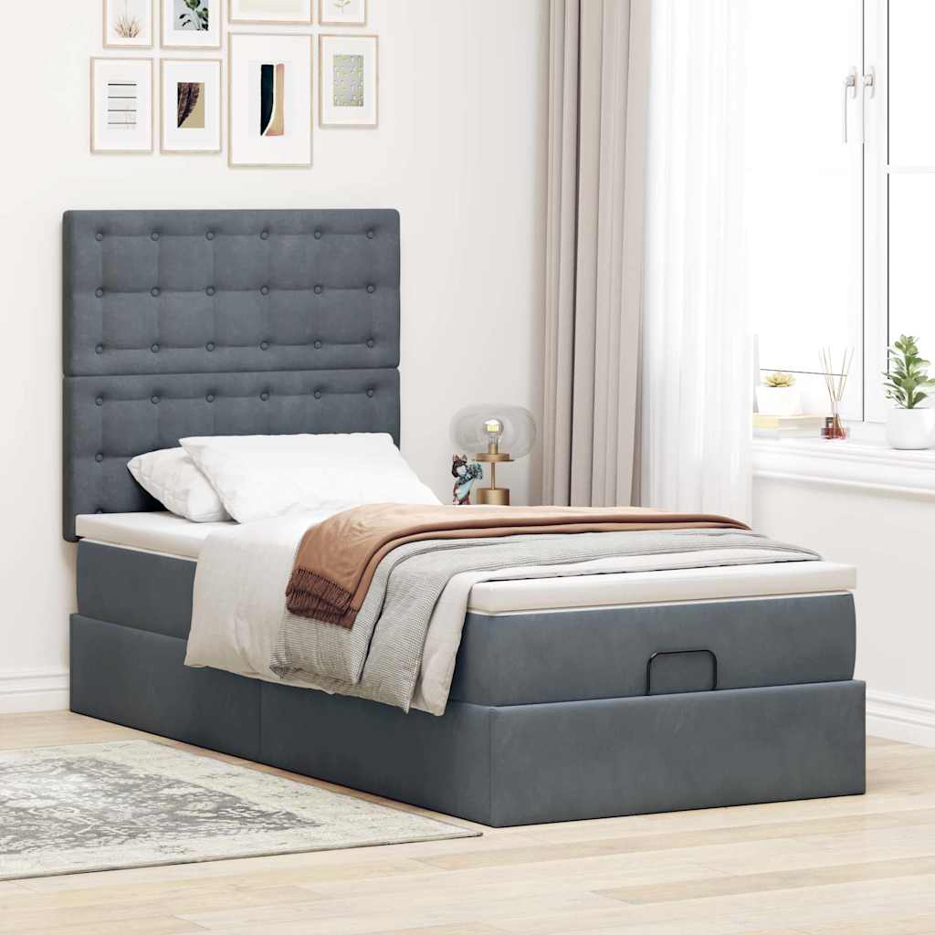 Ottoman bed met matrassen 90x200cm fluweel donkergrijs
