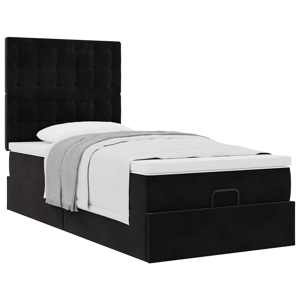 Ottoman bed met matrassen 90x200cm fluweel zwart
