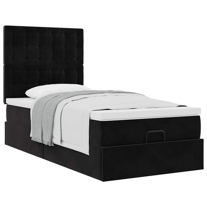 Ottoman bed met matrassen 90x200cm fluweel zwart