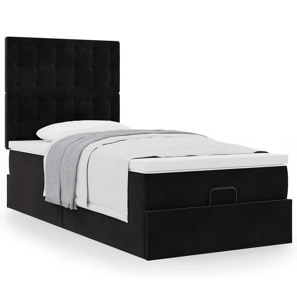 Ottoman bed met matrassen 90x200cm fluweel zwart