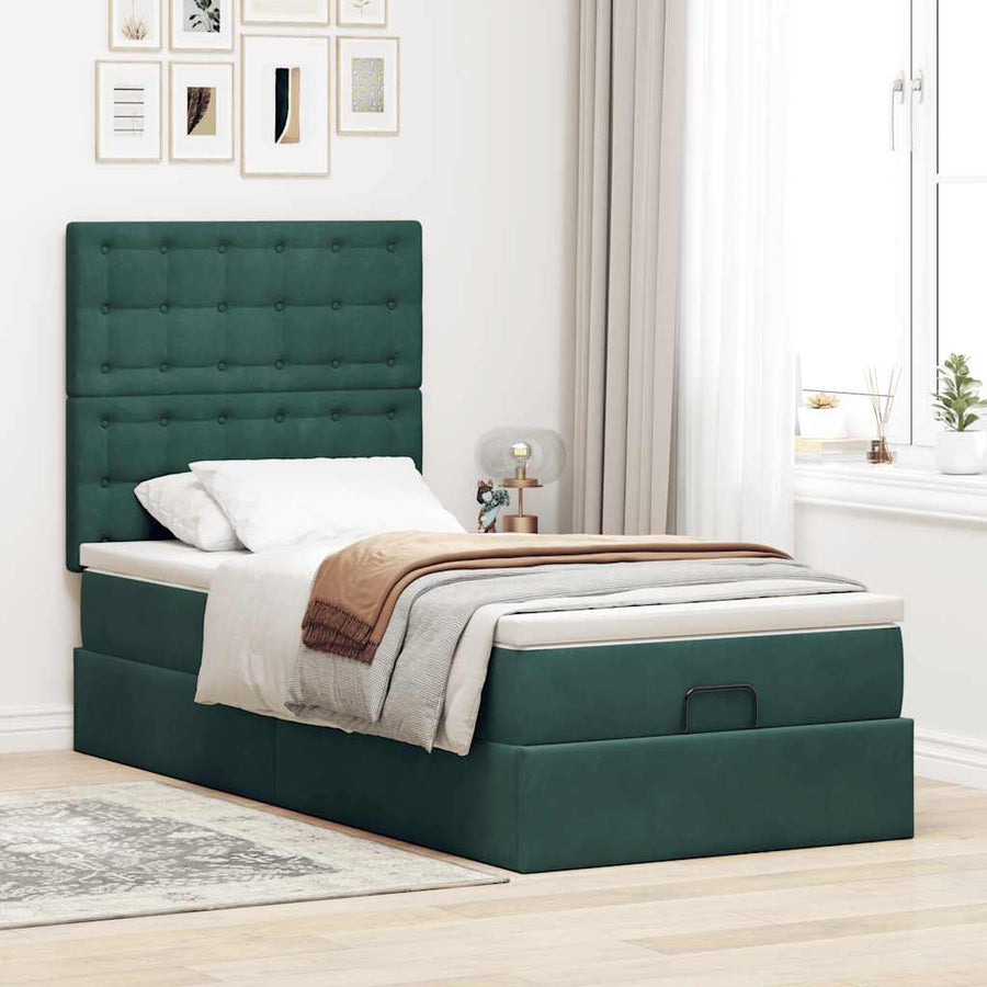 Ottoman bed met matrassen 90x200cm fluweel donkergroen