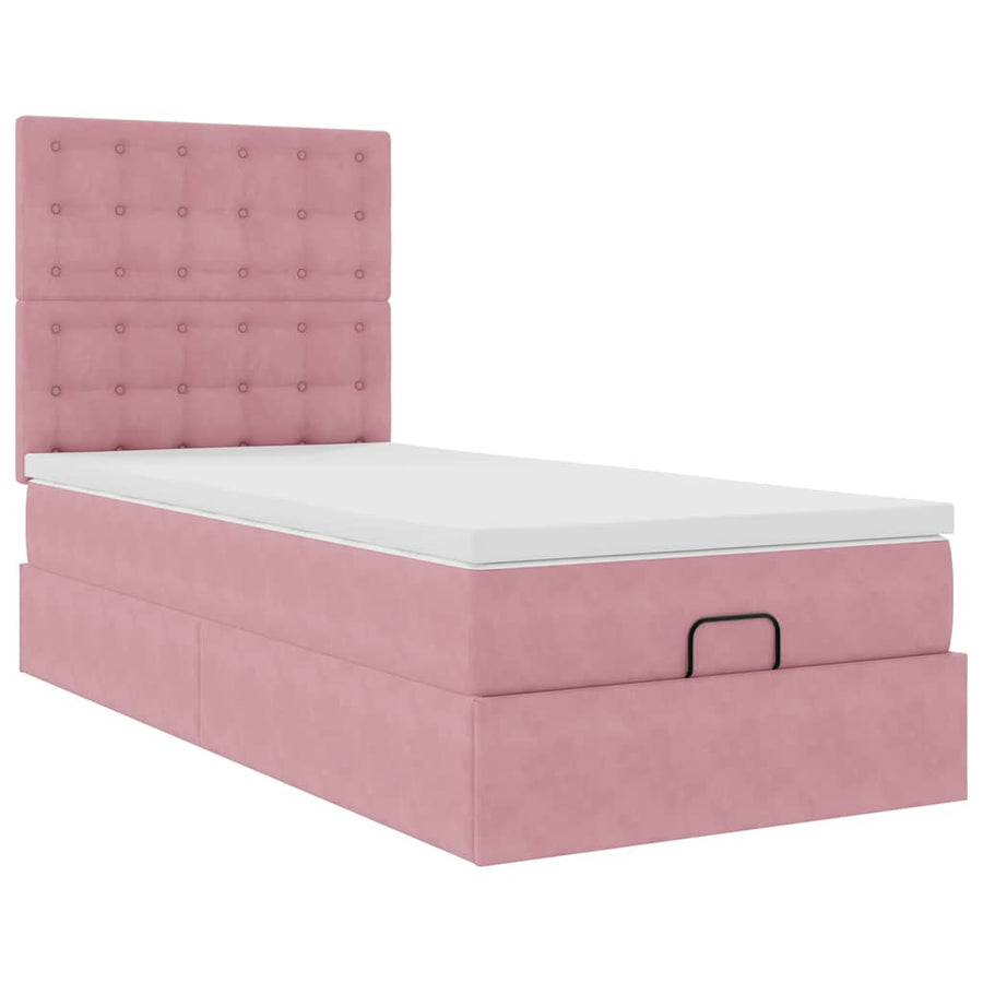 Ottoman bed met matrassen 90x200cm fluweel roze