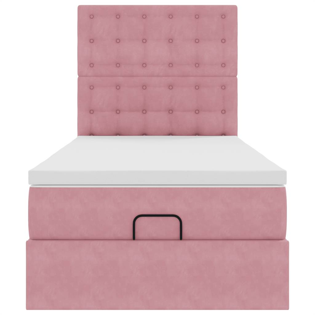Ottoman bed met matrassen 90x200cm fluweel roze