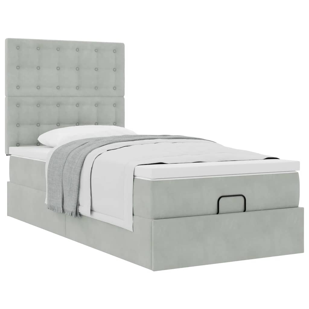 Ottoman bed met matrassen 100x200cm fluweel lichtgrijs