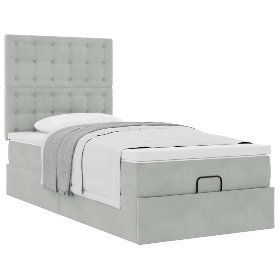 Ottoman bed met matrassen 100x200cm fluweel lichtgrijs