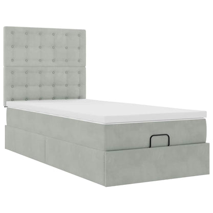 Ottoman bed met matrassen 100x200cm fluweel lichtgrijs