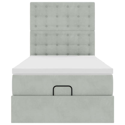 Ottoman bed met matrassen 100x200cm fluweel lichtgrijs