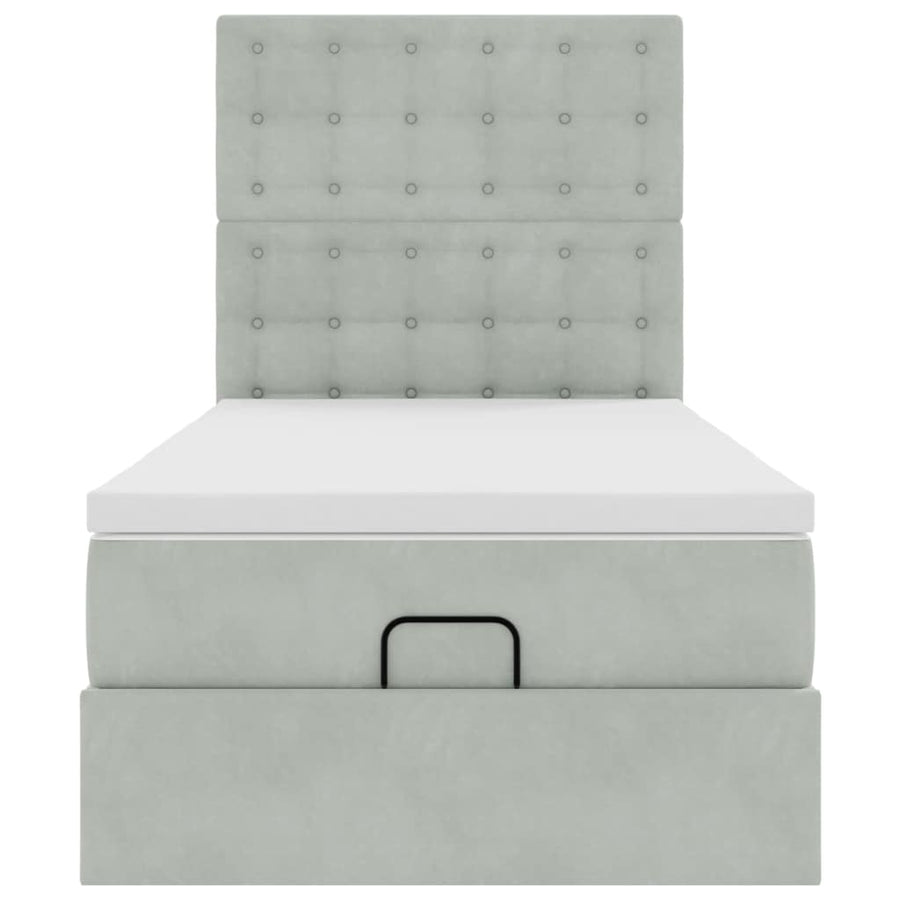 Ottoman bed met matrassen 100x200cm fluweel lichtgrijs