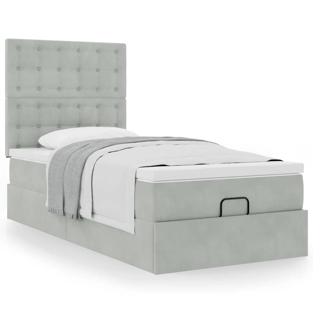 Ottoman bed met matrassen 100x200cm fluweel lichtgrijs