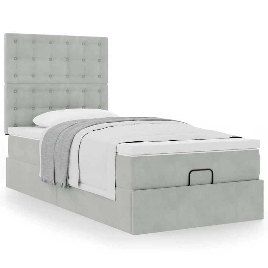 Ottoman bed met matrassen 100x200cm fluweel lichtgrijs