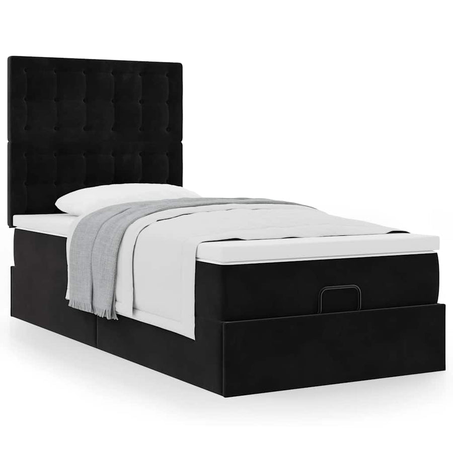 Ottoman bed met matrassen 100x200cm fluweel zwart