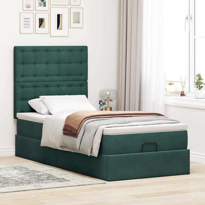Ottoman bed met matrassen 100x200cm fluweel donkergroen
