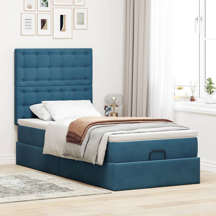 Ottoman bed met matrassen 100x200cm fluweel donkerblauw