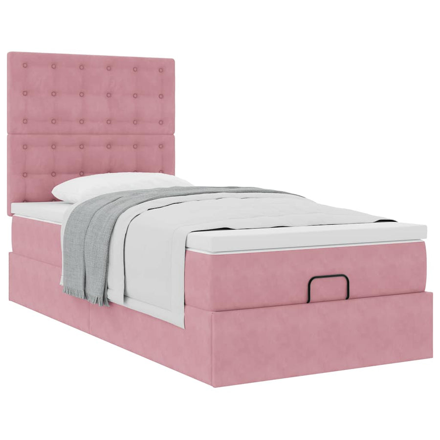 Ottoman bed met matrassen 100x200cm fluweel roze