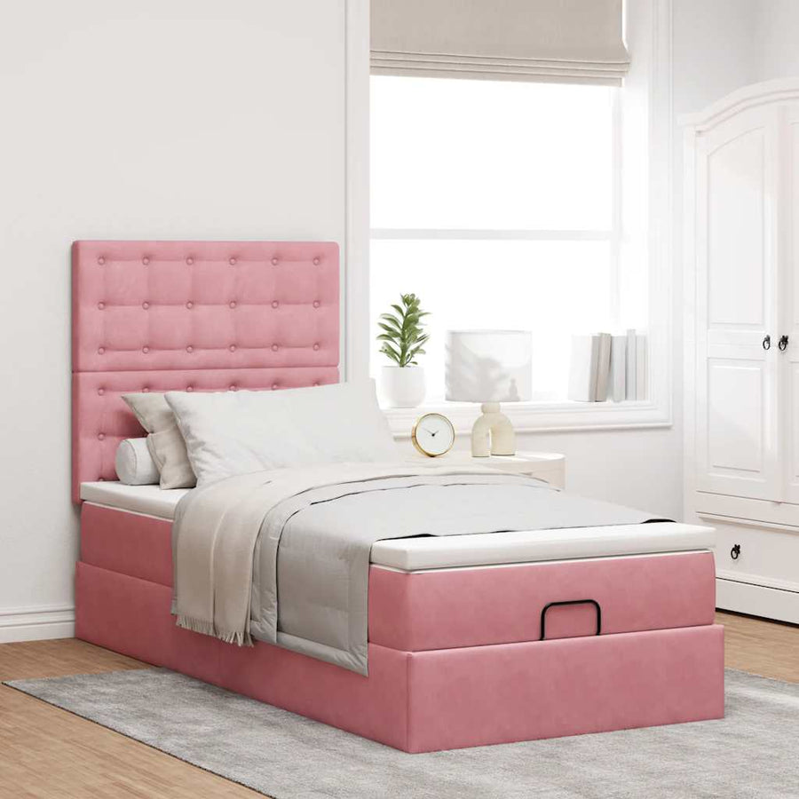 Ottoman bed met matrassen 100x200cm fluweel roze