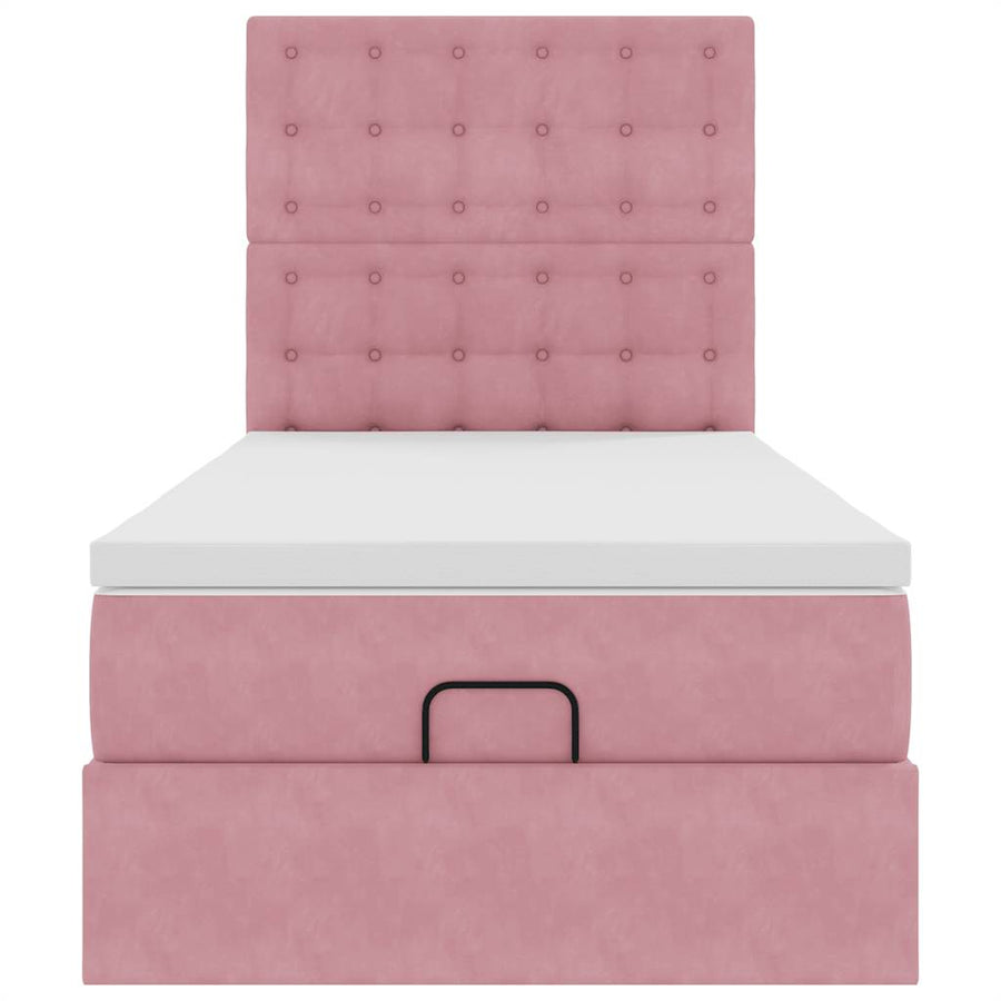 Ottoman bed met matrassen 100x200cm fluweel roze