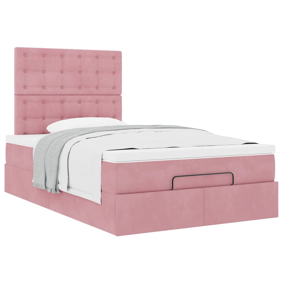 Ottoman bed met matrassen 120x190cm fluweel roze