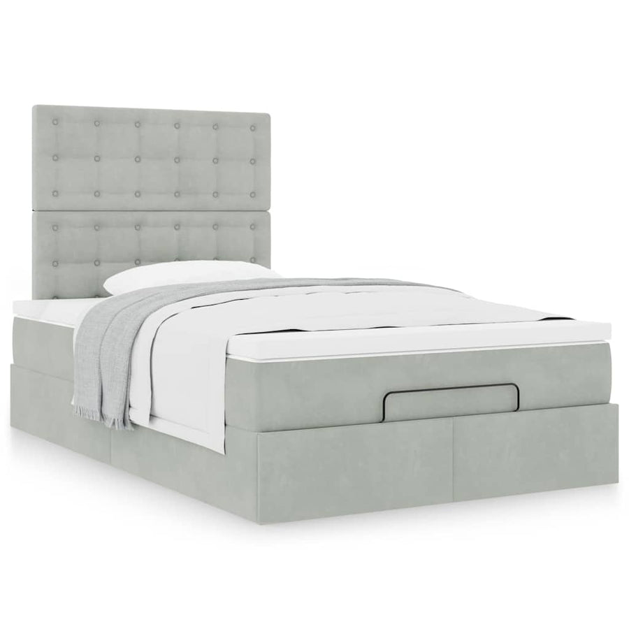 Ottoman bed met matrassen 120x200cm fluweel lichtgrijs