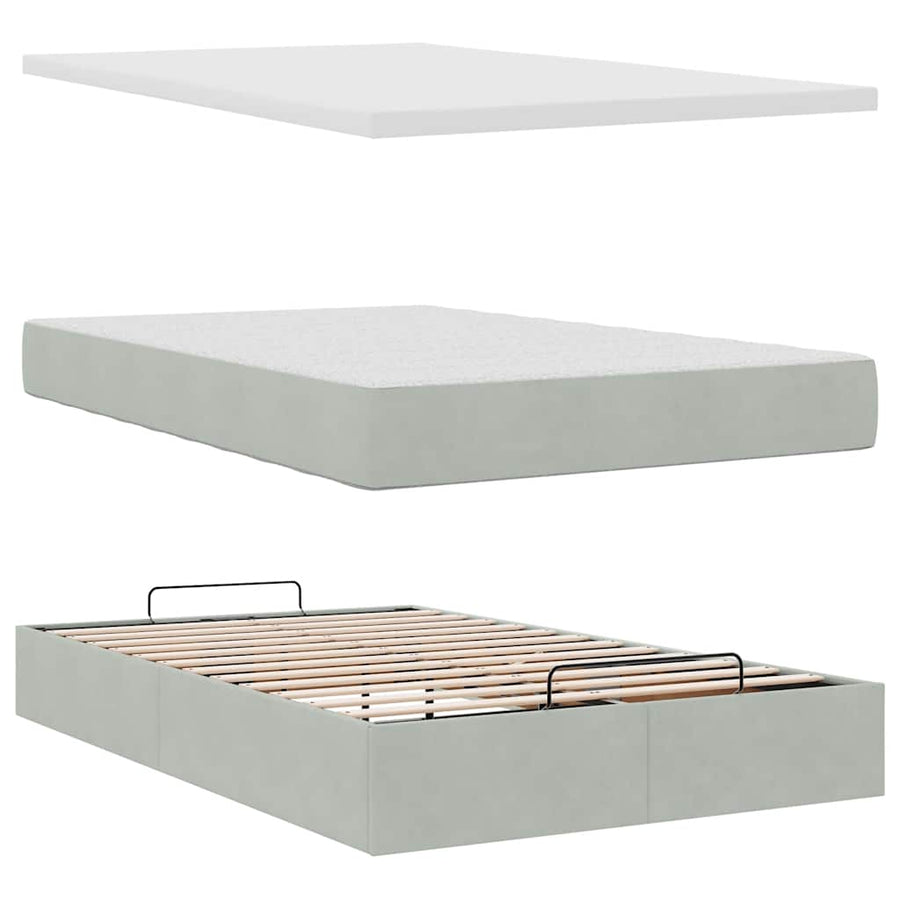 Ottoman bed met matrassen 120x200cm fluweel lichtgrijs