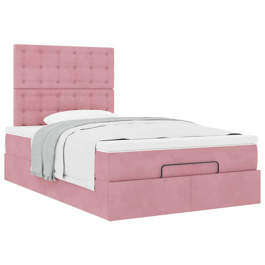 Ottoman bed met matrassen 120x200cm fluweel roze