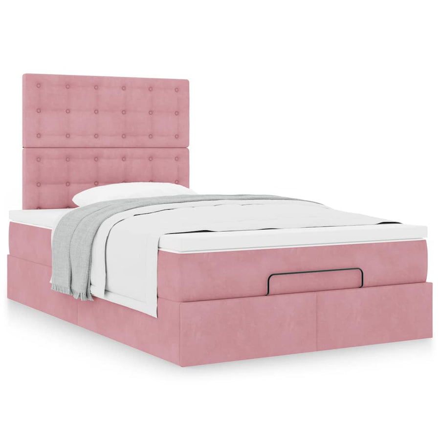 Ottoman bed met matrassen 120x200cm fluweel roze