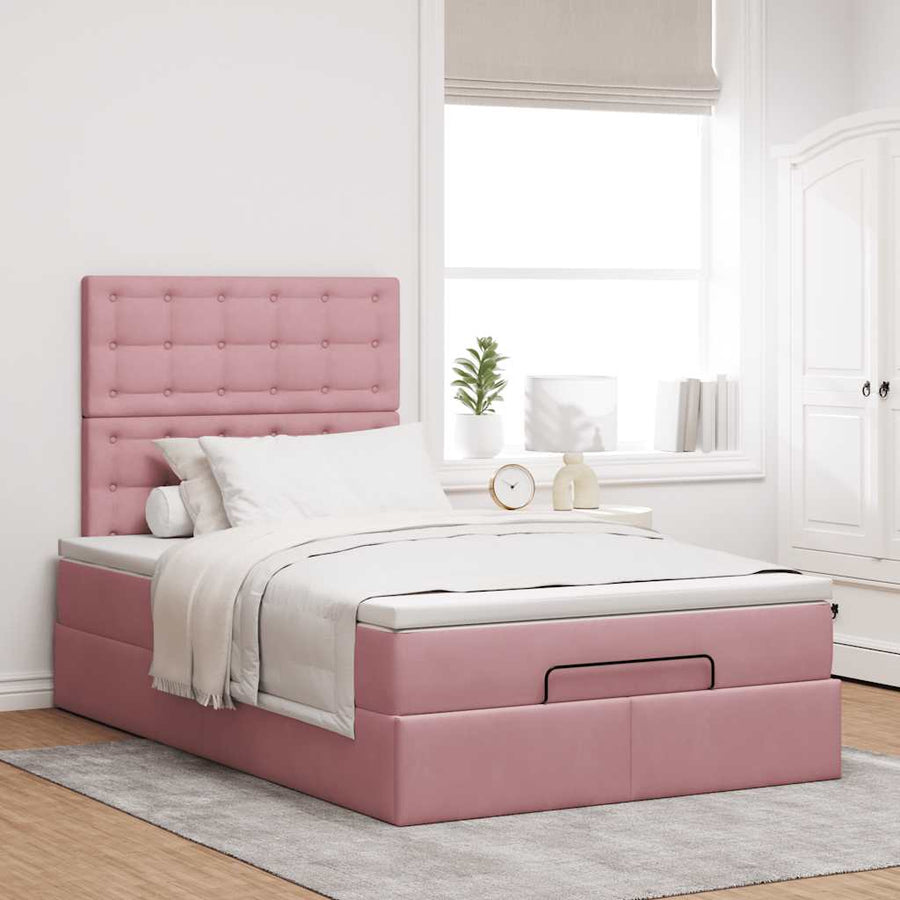 Ottoman bed met matrassen 120x200cm fluweel roze