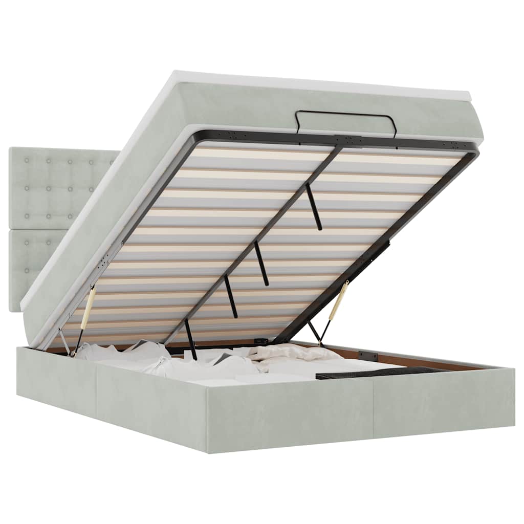 Ottoman bed met matrassen 140x190cm fluweel lichtgrijs