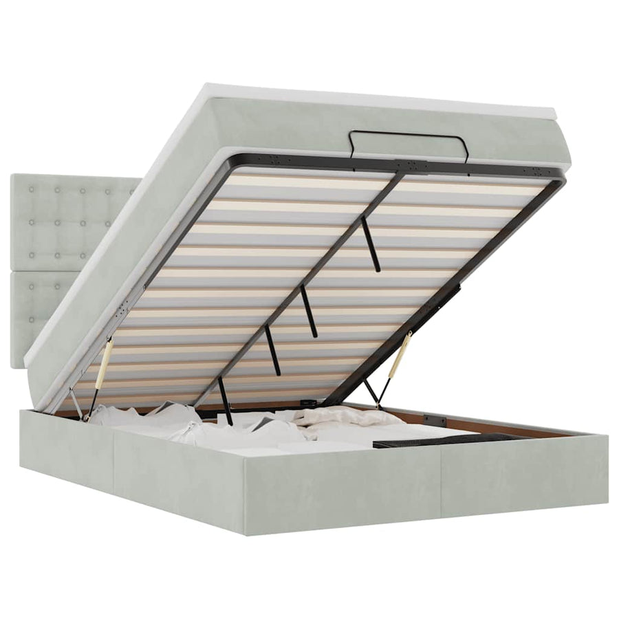 Ottoman bed met matrassen 140x190cm fluweel lichtgrijs