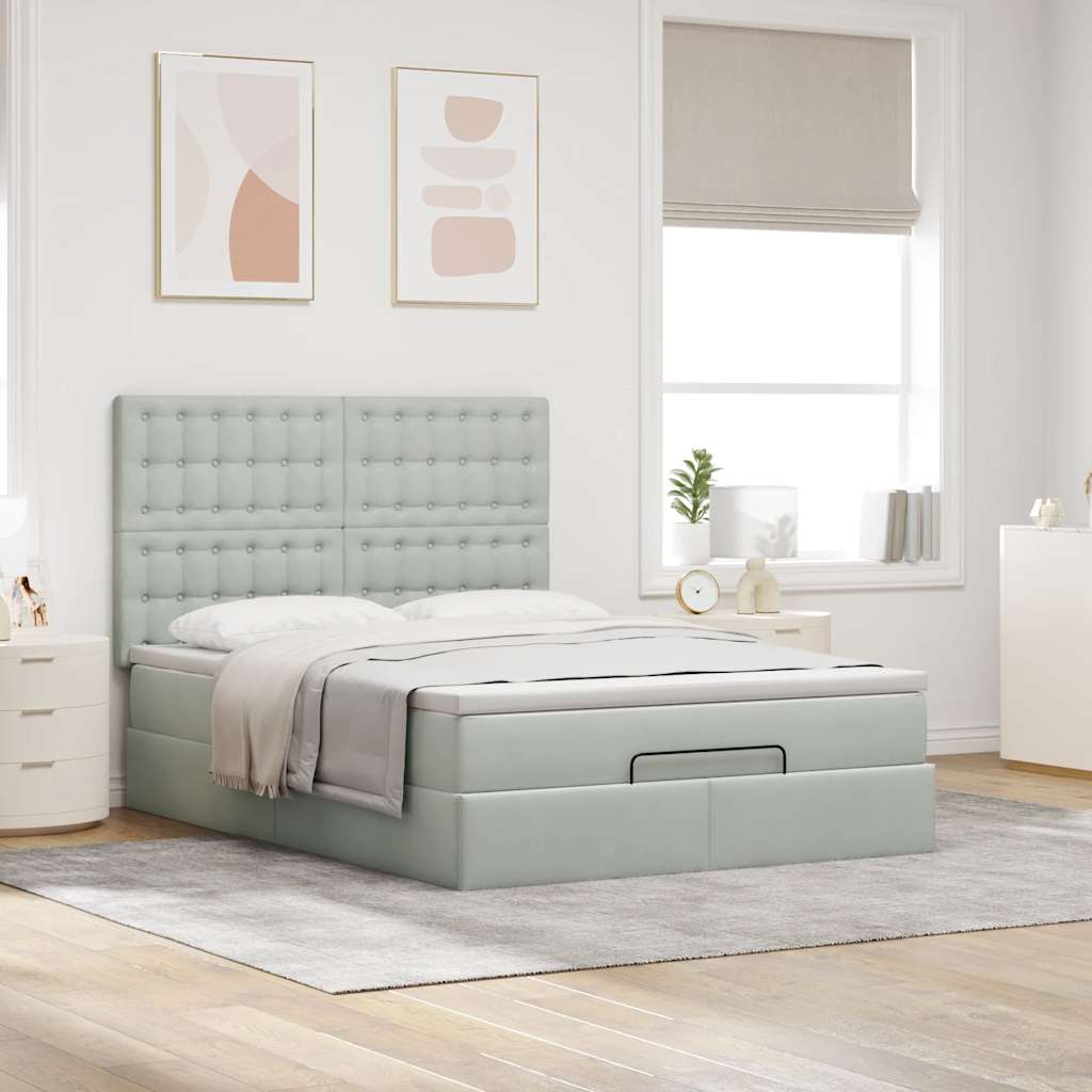Ottoman bed met matrassen 140x190cm fluweel lichtgrijs