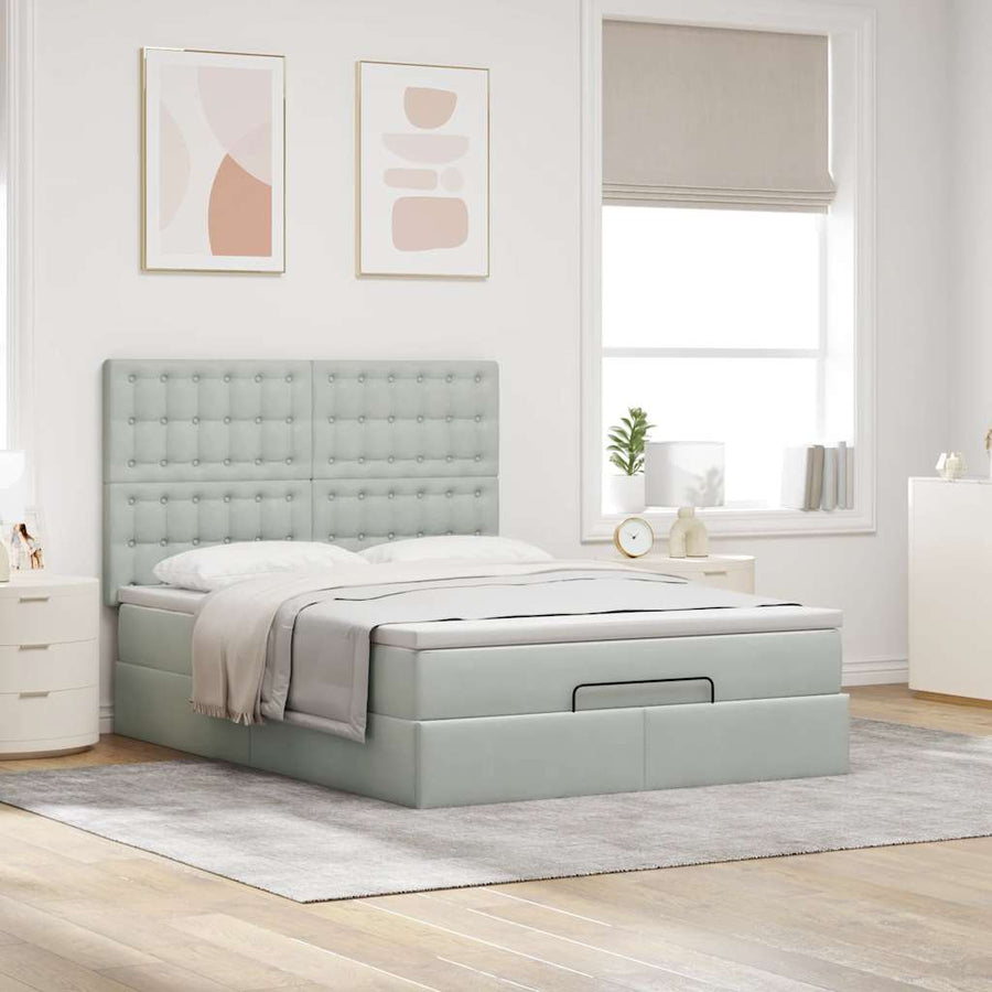 Ottoman bed met matrassen 140x190cm fluweel lichtgrijs