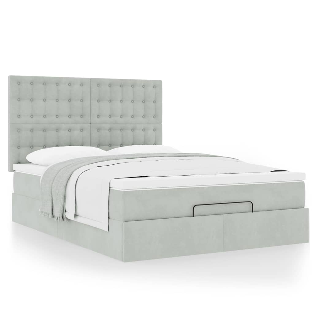 Ottoman bed met matrassen 140x190cm fluweel lichtgrijs
