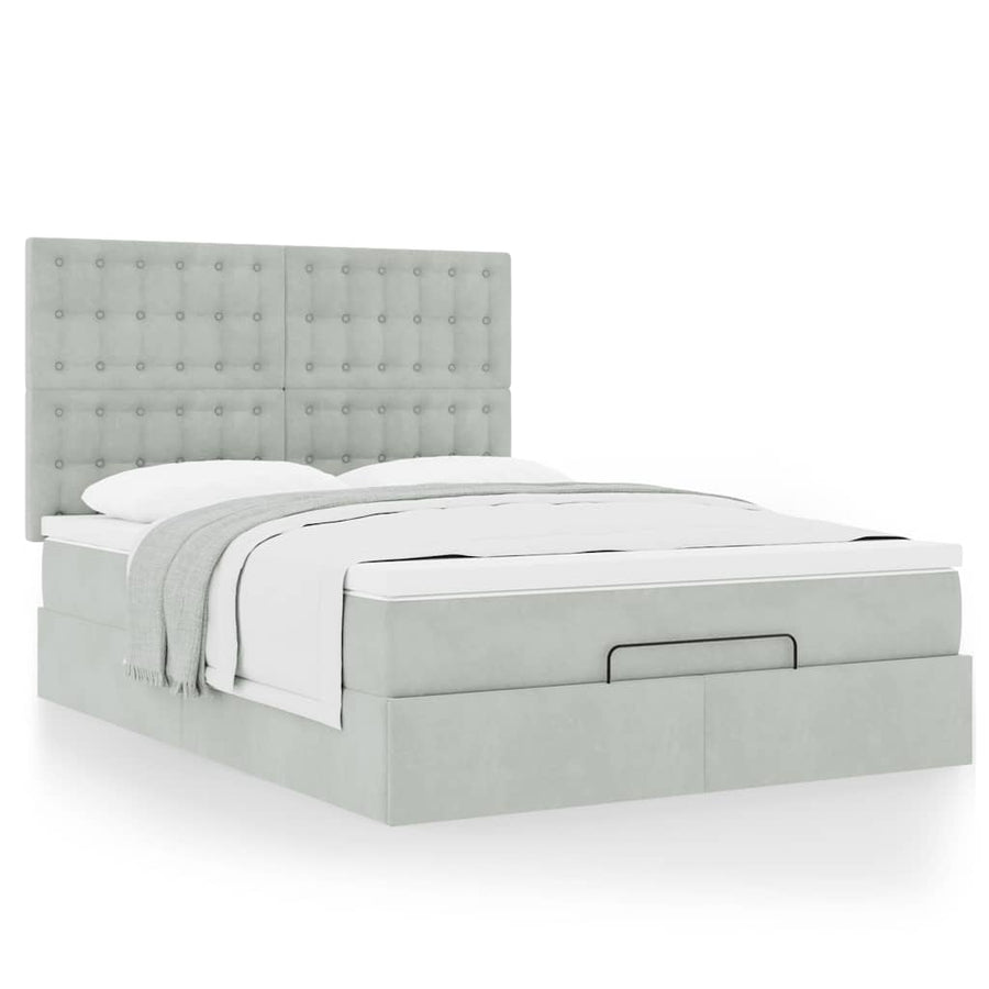 Ottoman bed met matrassen 140x190cm fluweel lichtgrijs