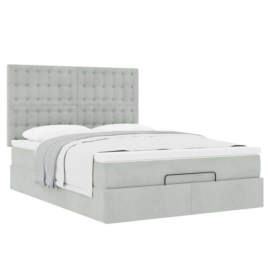 Ottoman bed met matrassen 140x190cm fluweel lichtgrijs